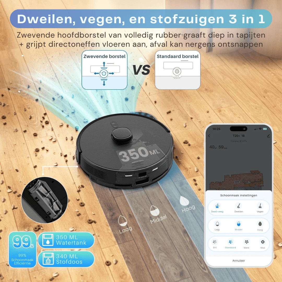 Robotstofzuiger met Dweilfunctie - Airrobo T20 - Robotmeester