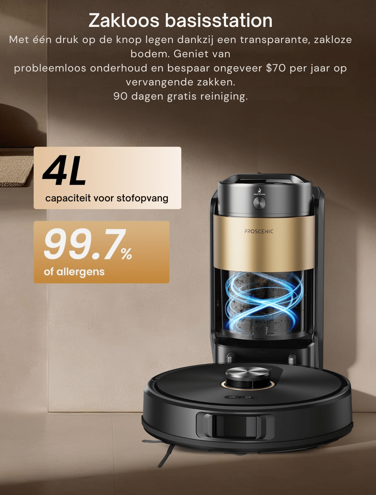 Proscenic Q20 Plus robotstofzuiger, automatische leegloop - Robotmeester