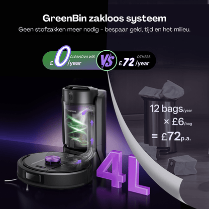 Vactidy Cleanova W15 Robot Vacuum 10000 Pa, LiDAR, Self - Empty - Robotmeester